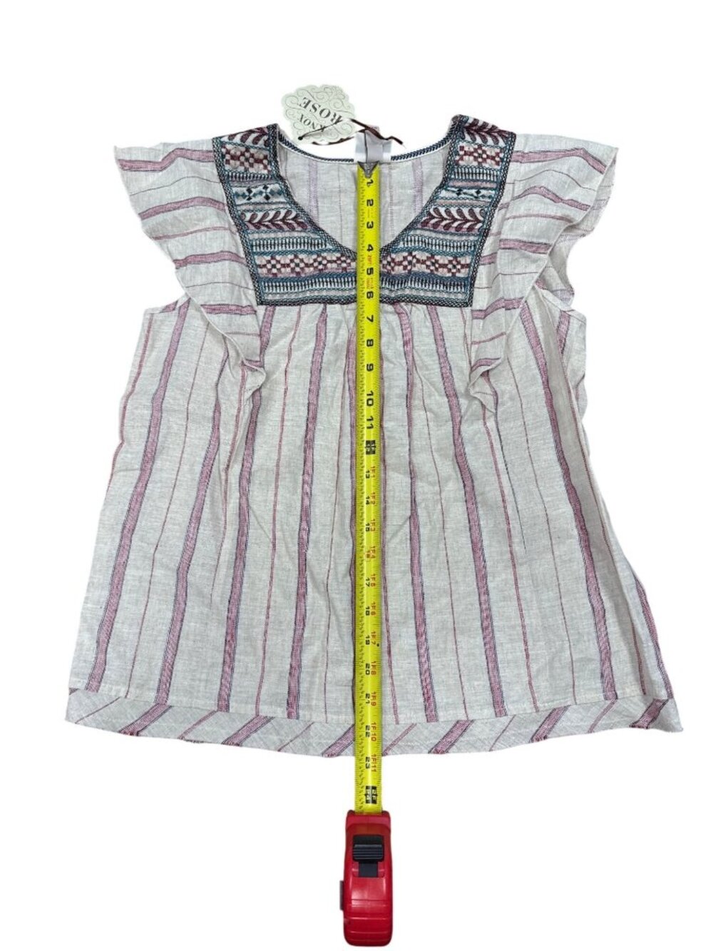Knox Rose S Embroidered Striped Cotton Linen Blend Sleeveless Tunic Top Made In - Picture 8 of 9
